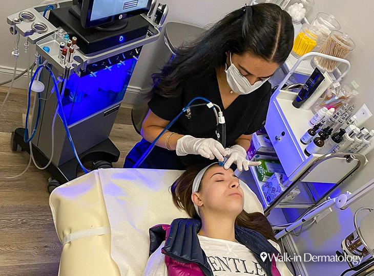 hydrafacial being performed on a patient at The MedSpa at Walk-in Dermatology